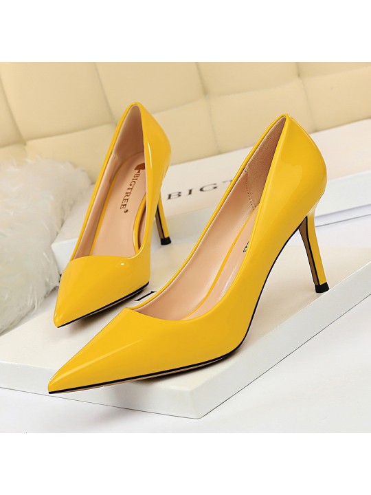 Women Fashion Basic Bright Color PU Pointed Toe Stiletto High Heel Pumps