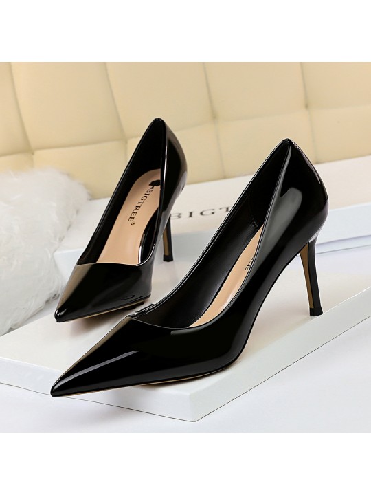 Women Fashion Basic Bright Color PU Pointed Toe Stiletto High Heel Pumps