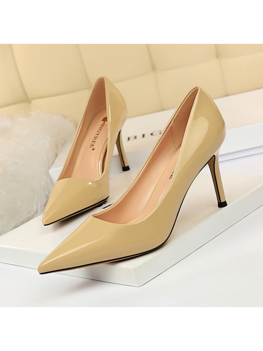 Women Fashion Basic Bright Color PU Pointed Toe Stiletto High Heel Pumps