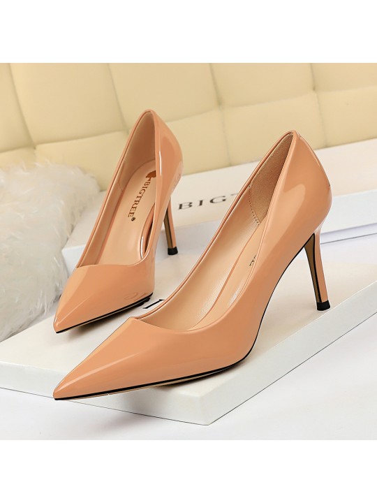 Women Fashion Basic Bright Color PU Pointed Toe Stiletto High Heel Pumps