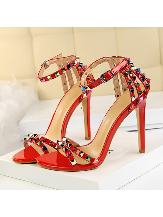 Fashion Women Sexy 11cm High Heels Rivets Studded Sandals Ankle Buckle Strap Stiletto Shoes