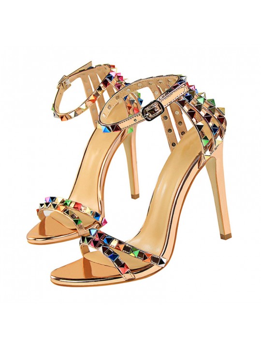 Fashion Women Sexy 11cm High Heels Rivets Studded Sandals Ankle Buckle Strap Stiletto Shoes