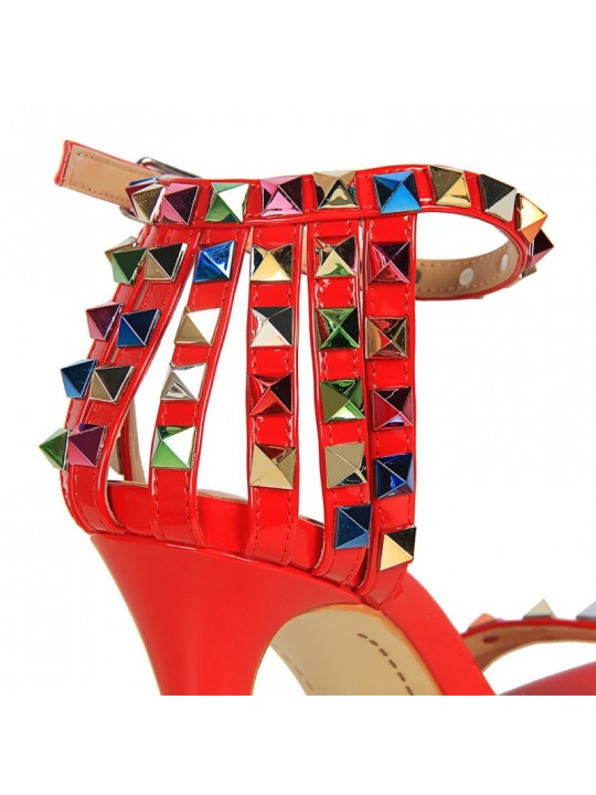 Fashion Women Sexy 11cm High Heels Rivets Studded Sandals Ankle Buckle Strap Stiletto Shoes