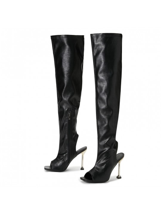 Women Fashion Square Toe Pu Side Zipper Over The Knee Boots