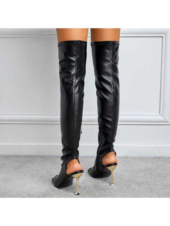 Women Fashion Square Toe Pu Side Zipper Over The Knee Boots