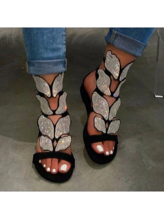 Women Fashion Butterfly Rhinestone Flat Sandals