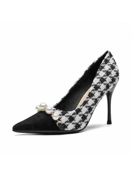 Women Fashion Pointed Toe Houndstooth High Heels Plus Size Pumps