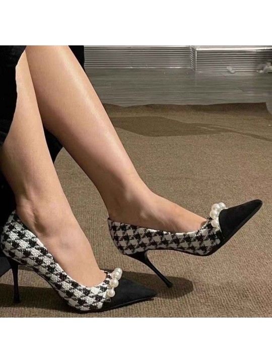 Women Fashion Pointed Toe Houndstooth High Heels Plus Size Pumps