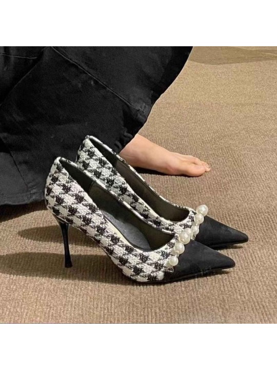 Women Fashion Pointed Toe Houndstooth High Heels Plus Size Pumps