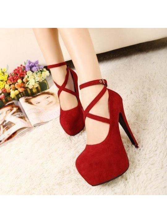 Plus Size Women Fashion Shallow Mouth Round Toe Stiletto Platform Sexy Strappy High Heels