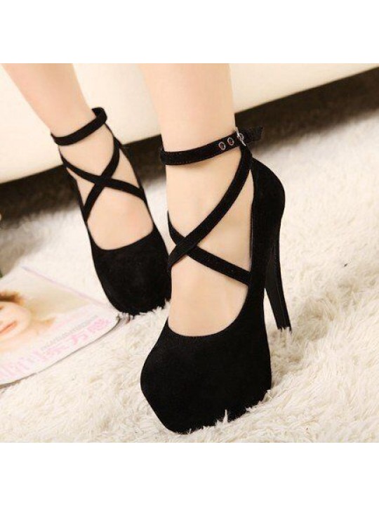 Plus Size Women Fashion Shallow Mouth Round Toe Stiletto Platform Sexy Strappy High Heels