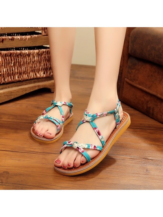 Women Fashion Breathable Sweat-Absorbing Embroidered Woven Sandals