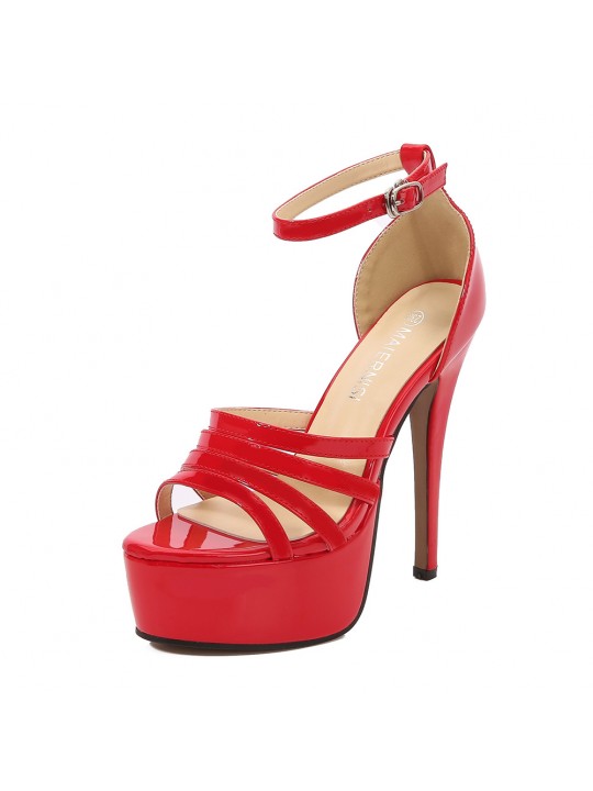 Women Fashion Sexy Solid Color Platform Stiletto Heel Ankle Strap Buckle Sandals