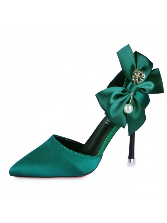 Women Fashion Elegant Solid Color PU Pointed Toe Bowknot Pumps