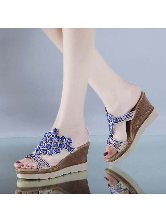 Women Fashion Plus Size Sexy Waterproof Platform Colored Diamond Peep Toe Slippers