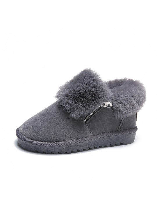 Suede Women Fashion Solid Color Plush Side Zipper Warm Flat Snow Boots