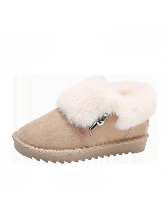 Suede Women Fashion Solid Color Plush Side Zipper Warm Flat Snow Boots