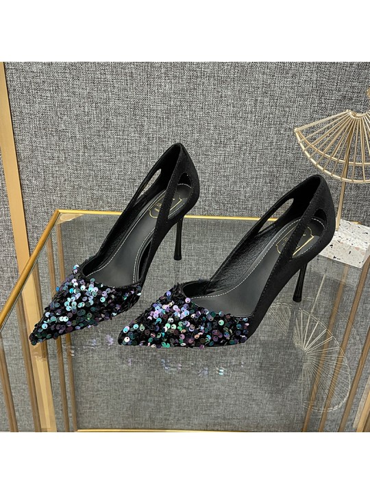 Women Sexy Sequin Pointed High-Heeled Shoes