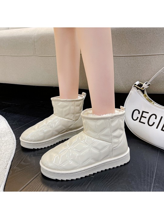 Autumn And Winter Women Fashionable Fleece-Lined Warm Round Toe Flat Snow Boots