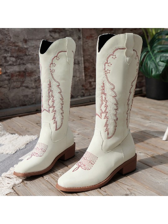 Women Fashion Plus Size V-Mouth Embroidery High Boots