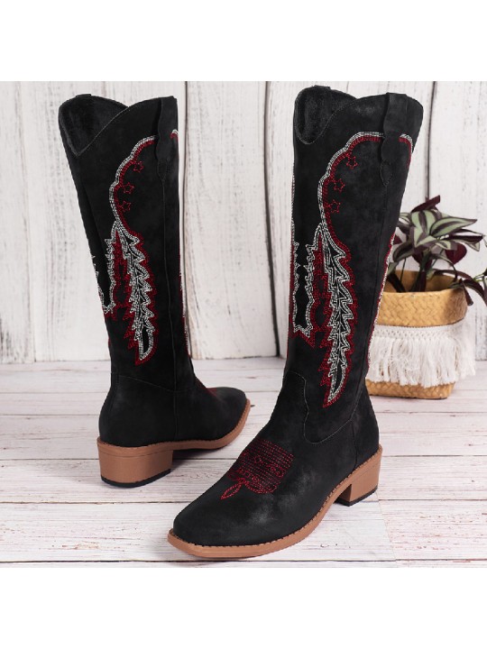 Women Fashion Plus Size V-Mouth Embroidery High Boots