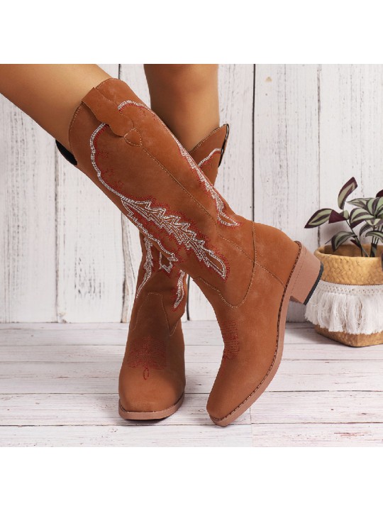 Women Fashion Plus Size V-Mouth Embroidery High Boots