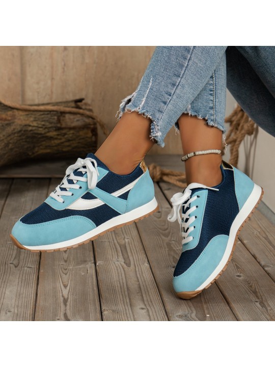 Women Fashion Plus Size Casual Colour Block Round Toe Lace-Up Mesh Sneakers