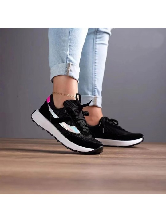 Women Fashion Plus Size Casual Colour Block Round Toe Lace-Up Mesh Sneakers