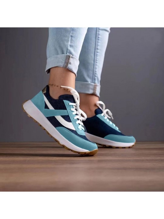 Women Fashion Plus Size Casual Colour Block Round Toe Lace-Up Mesh Sneakers