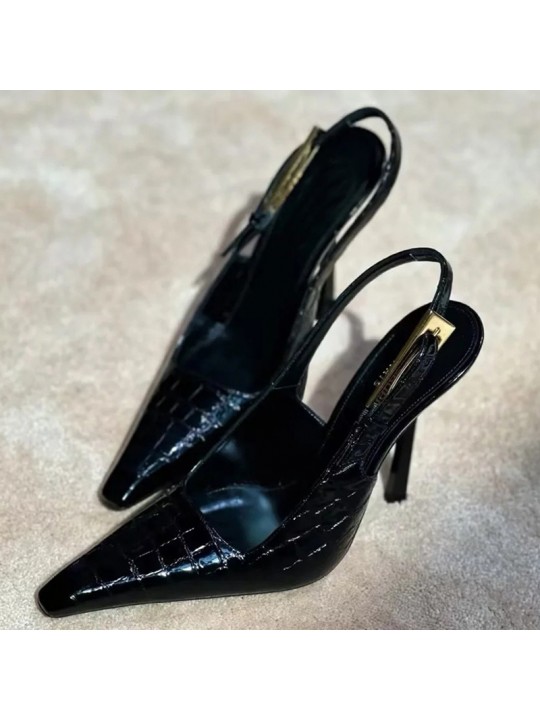 Women Fashionable Simple Patent Leather Point-Toe Toe Hollow-Out Heel Pumps