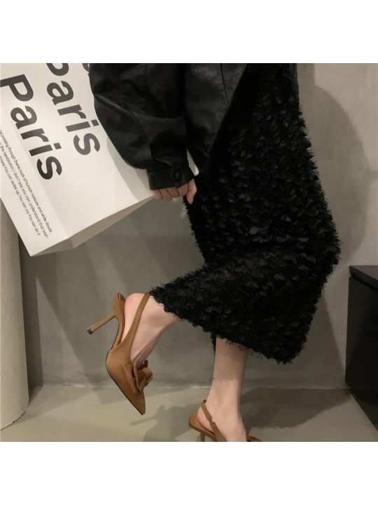 Women Fashion Sexy Bow Pointed Toe Heel Hollow Out Heels