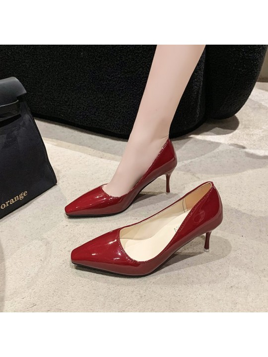 Women Fashion Solid Color Patent Leather Pumps