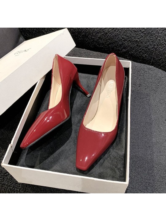 Women Fashion Solid Color Patent Leather Pumps