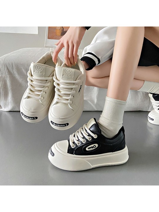 Women Casual Solid Color Round Toe Thick-Soled Sneaker