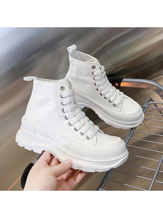 Women Casual Solid Color Thick-Soled High-Top Canvas Sneaker