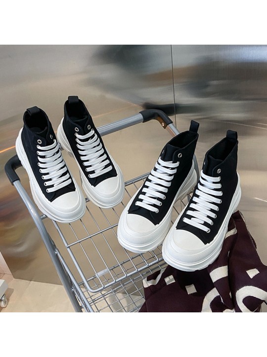 Women Casual Solid Color Thick-Soled High-Top Canvas Sneaker