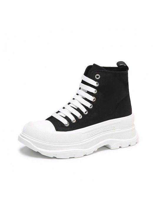 Women Casual Solid Color Thick-Soled High-Top Canvas Sneaker