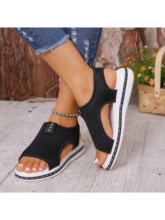 Summer Women Fashion Plus Size Solid Color Fly-Woven Breathable Sandals