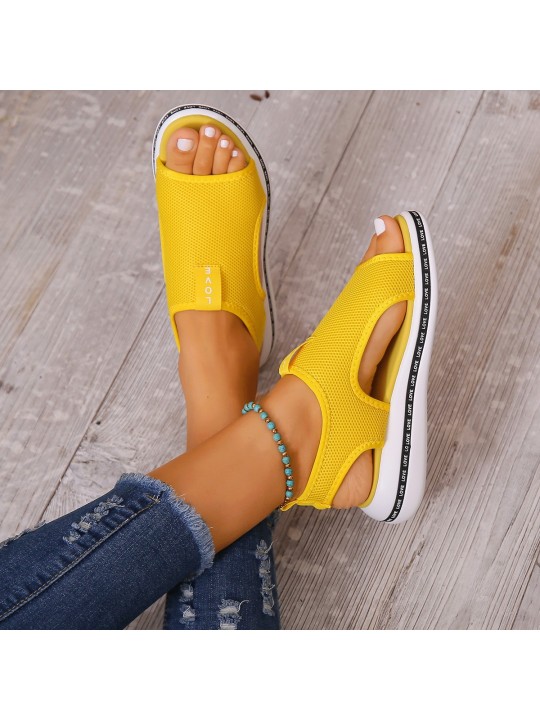 Summer Women Fashion Plus Size Solid Color Fly-Woven Breathable Sandals