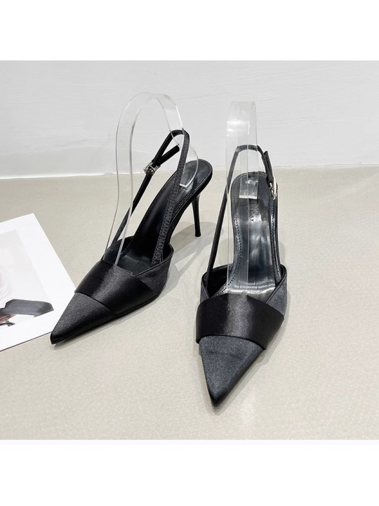 Summer Women Fashion Silk Satin Pointed Toe Heel Cut-Out High Heels