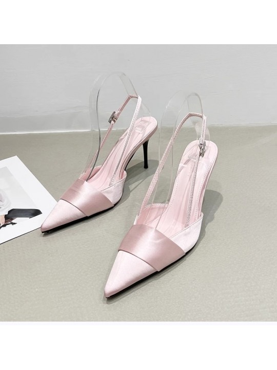 Summer Women Fashion Silk Satin Pointed Toe Heel Cut-Out High Heels