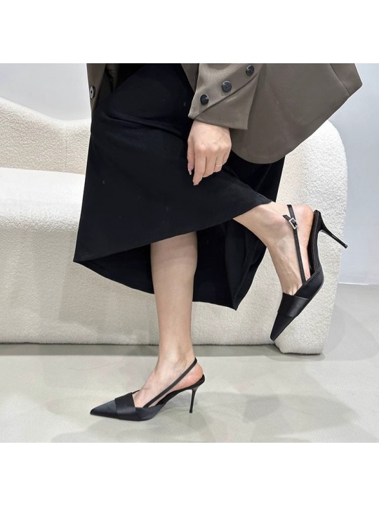 Summer Women Fashion Silk Satin Pointed Toe Heel Cut-Out High Heels