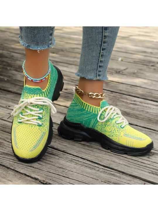 Women Fashion Casual Plus Size Mesh Flying Woven Breathable Lace-Up Sneaker