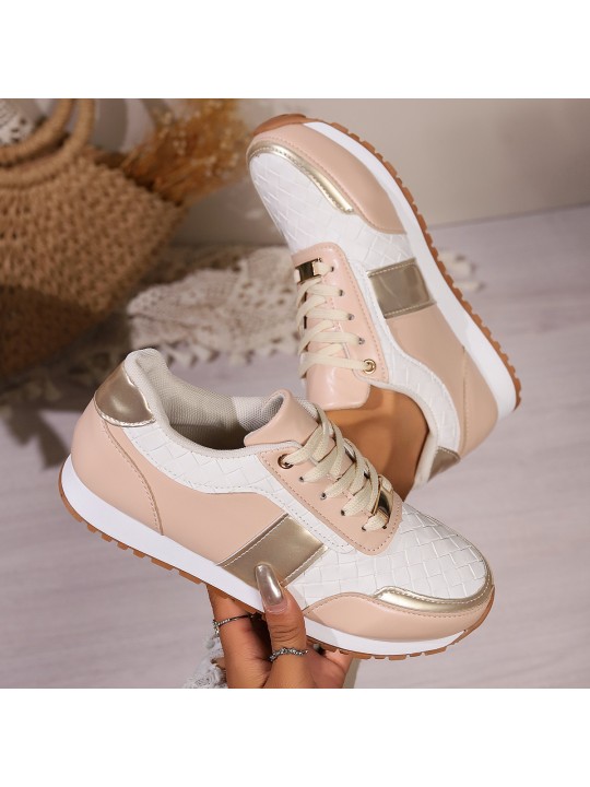 Women Fashion Casual Plus Size PU Woven Round Toe Thick-Soled Sneaker