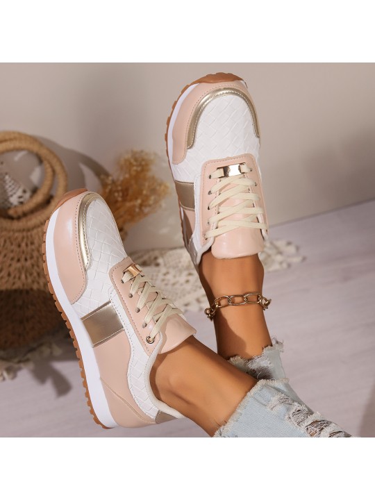 Women Fashion Casual Plus Size PU Woven Round Toe Thick-Soled Sneaker