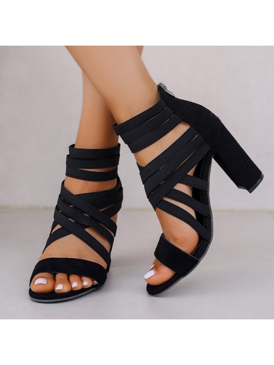 Plus Size Women Fashionable Solid Color Lace-Up High Heel Sandals