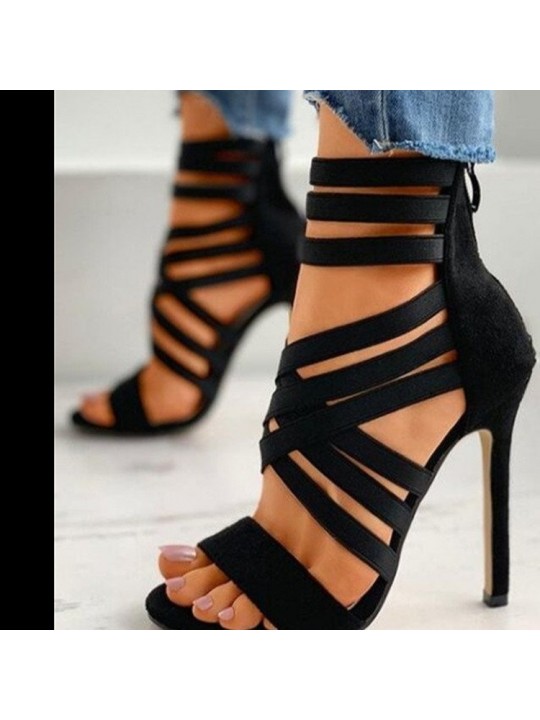 Plus Size Women Fashionable Solid Color Lace-Up High Heel Sandals