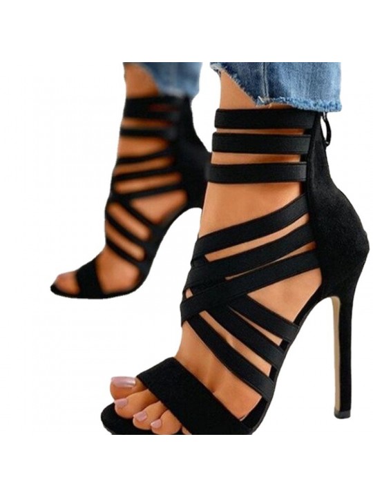 Plus Size Women Fashionable Solid Color Lace-Up High Heel Sandals